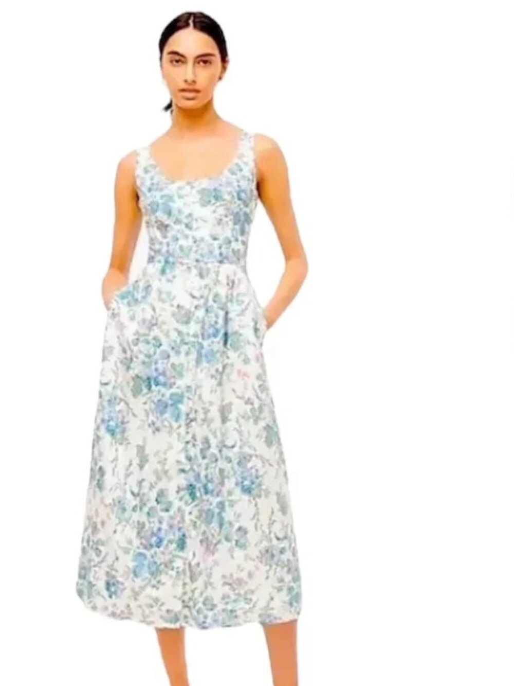 J Crew English Garden Floral Print Button Front Cottagecore Midi Dress Woman 8